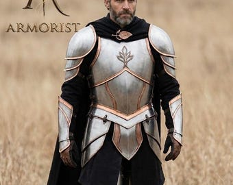 Alvriddare Fantasy Rustning Set | Medeltida Ädel Krigare LARP Kostym | Silver & Koppar Renässans Faire Cosplay | Fullständig Rustning