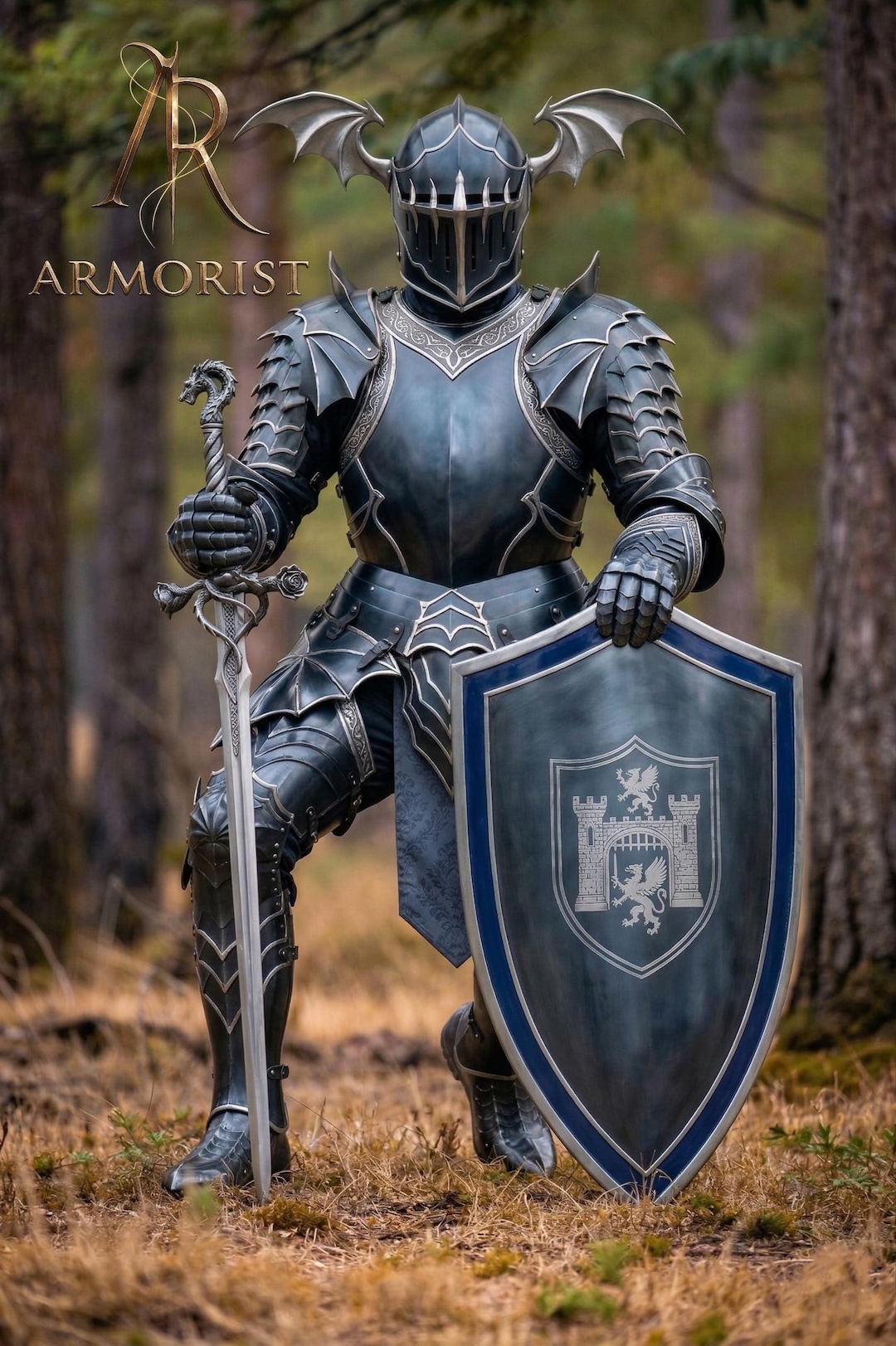 Dark Fantasy Knight Armor Full Suit | Gothic Black Plate Armor With ...