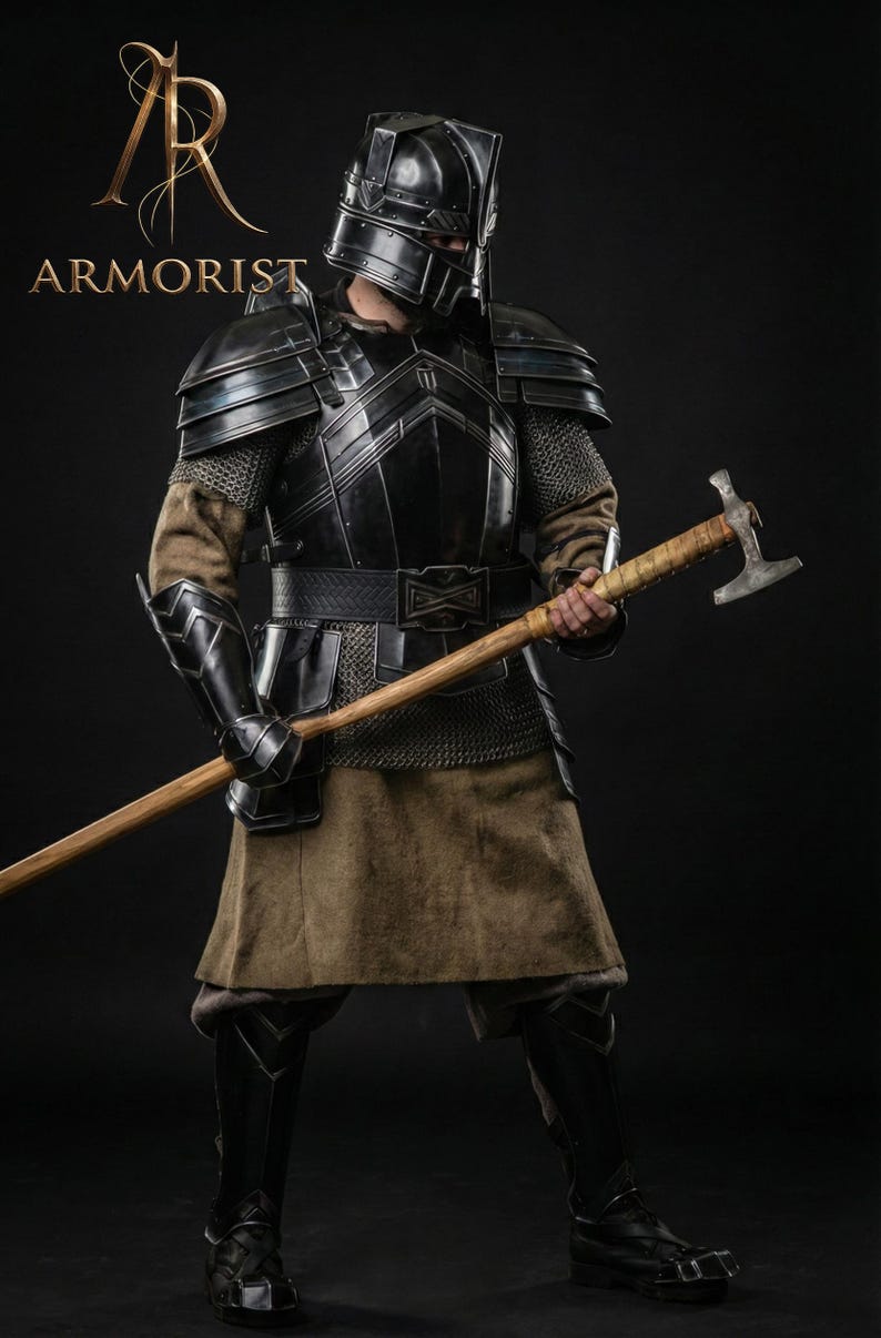 Moria Dvärg Helkroppsrustning - Dvärgstil Medeltida Riddare Rustning Cosplay & Lajv Kostym bild 2