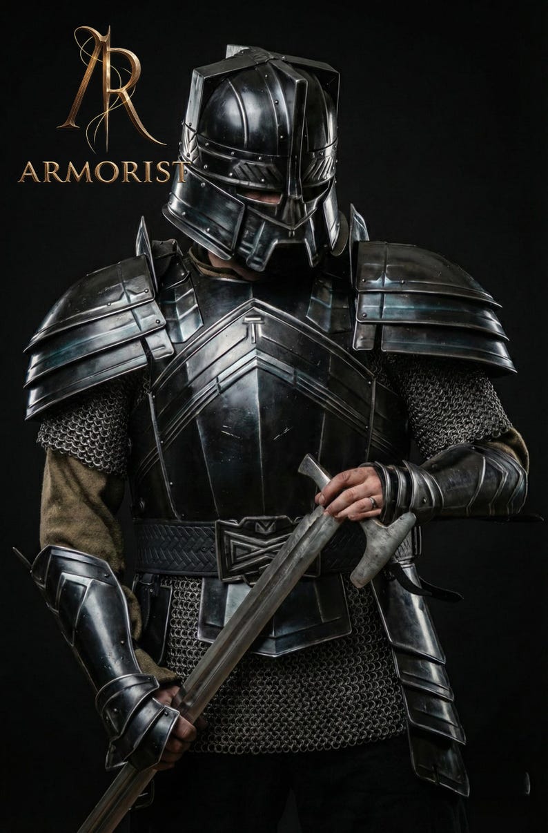 Moria Dvärg Helkroppsrustning - Dvärgstil Medeltida Riddare Rustning Cosplay & Lajv Kostym bild 3