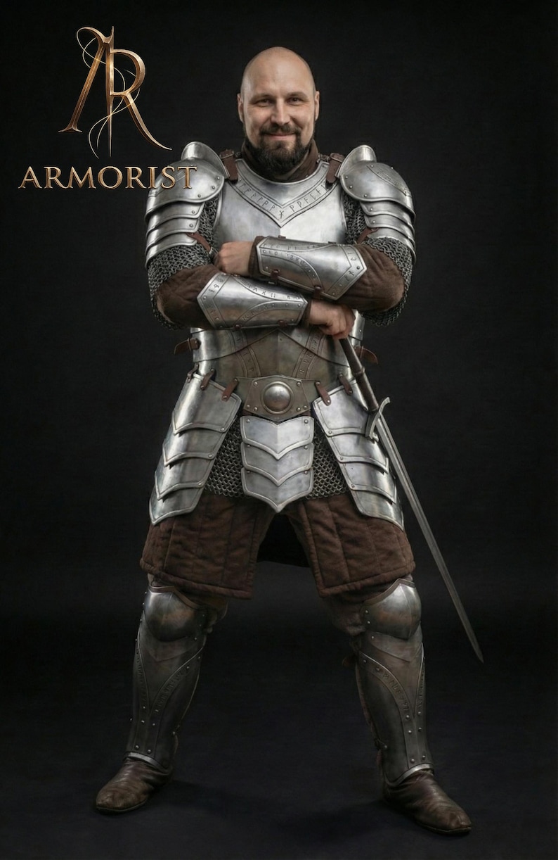 Dvärgstålplåtsrustning - Graverad krigarkostym - Komplett medeltida fantasyset för lajv och cosplay - Anpassad riddarrustning bild 2