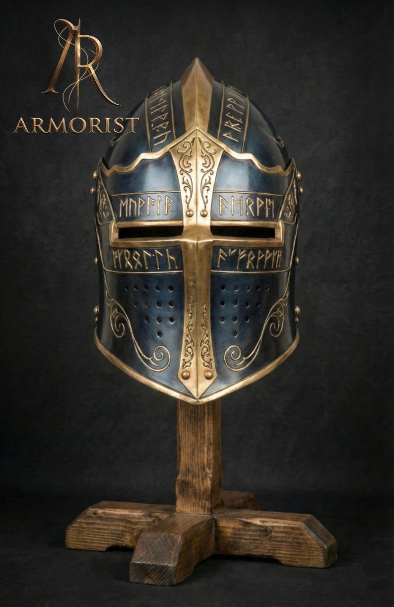 Mittelalterlicher Ritter Barbuta Stahlhelm Stahlkrieger Templar Großer Helm - Cosplay & Larp Kostüm Bild 1