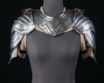 Medeltida stålpulldroner och gorget-set | LARP damrustning | Riddare cosplay axelskydd | Renässanskrigardräkt för kvinnor