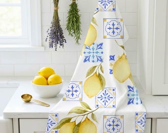 Paño de cocina de microfibra con estampado de azulejos de limón