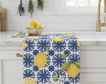 Paño de cocina de microfibra con estampado de limones / Mosaico azul cítrico
