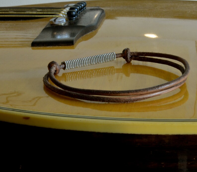 Adjustable Leather Guitar String Bracelet Brown Etsy