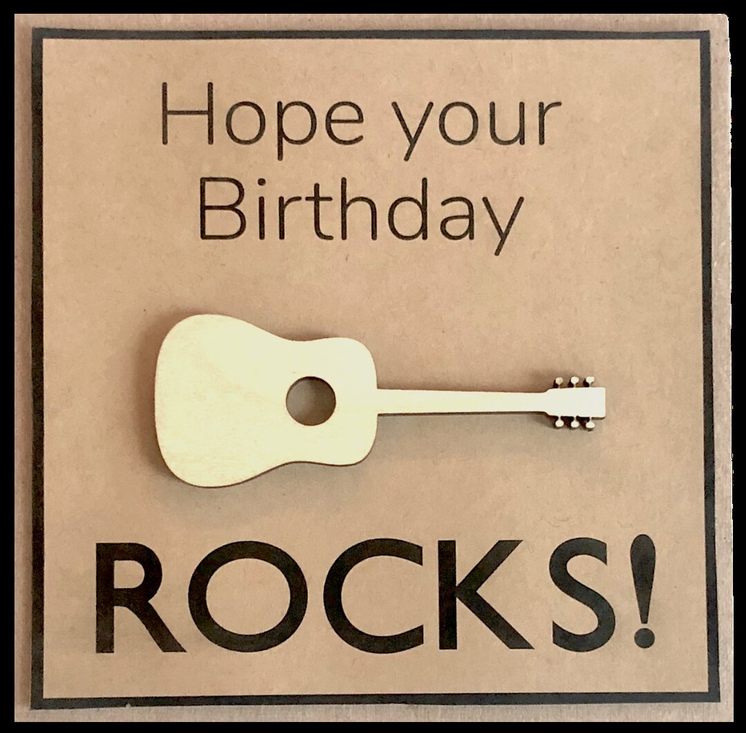 Hope Your Birthday Rocks Greeting Card With Wooden Guitar Etsy