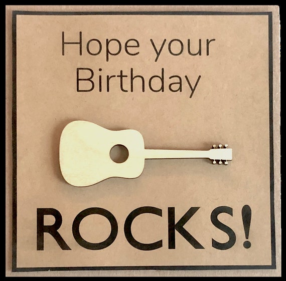 Hope Your Birthday Rocks Greeting Card with Wooden Guitar Etsy