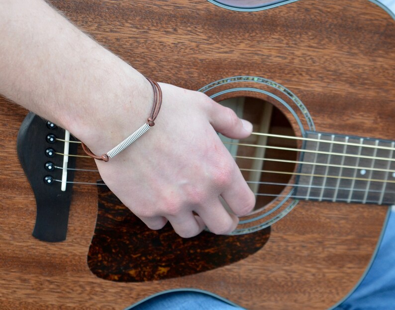 Adjustable Leather Guitar String Bracelet Brown Etsy