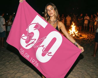 Custom 50th Birthday Trip Beach Towel, Personalized Girls Trip Beach Towel, Isla Mujeres Mexico Vacation Towel, Custom Name Birthday Towel