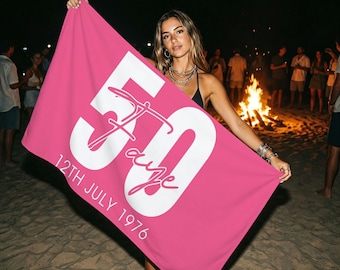 Custom 50th Birthday Trip Beach Towel, Personalized Girls Trip Beach Towel, Isla Mujeres Mexico Vacation Towel, Custom Name Birthday Towel