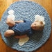 Custom Listing Crochet Rug Upcycled Cotton with Crochet Clouds SALE Blue and White Circle Round Nursery Rug as Featured in Etsy Finds