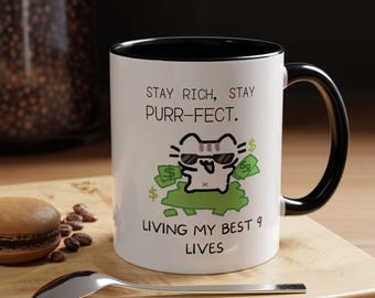 Rich Cat Meme Mug | Sunglasses Cat Coffee Cup | Hustle Energy Drinkware