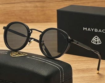 Maybach Rimless Sunglasses Mens Polarized UV400 Protection Black Frame Luxury Driving Eyewear Gift