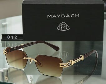 new Maybach Rimless Sunglasses Mens Polarized UV400 Protection Gold  Frame Luxury Driving Eyewear Gift
