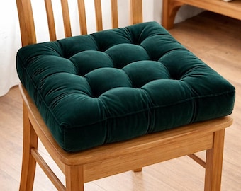 Dark Green Velvet Tufted Chair Pad, Thick Floor Cushion, Boho Home Decor Pillow