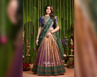 Narayan Paithani Ochre Soft Silk Traditional Pooja Wear Lehenga Set – Pujas, Festival & Grih Pravesh