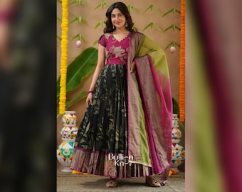 Vinitha Ikkat Pochampally Pattu Black Long Dress Navratri Outfit