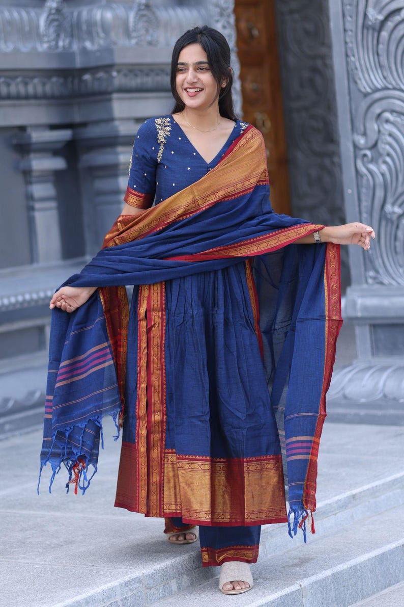 Basude Handloom Blue Suit Set – Authentic Handloom Indian Wear - Etsy