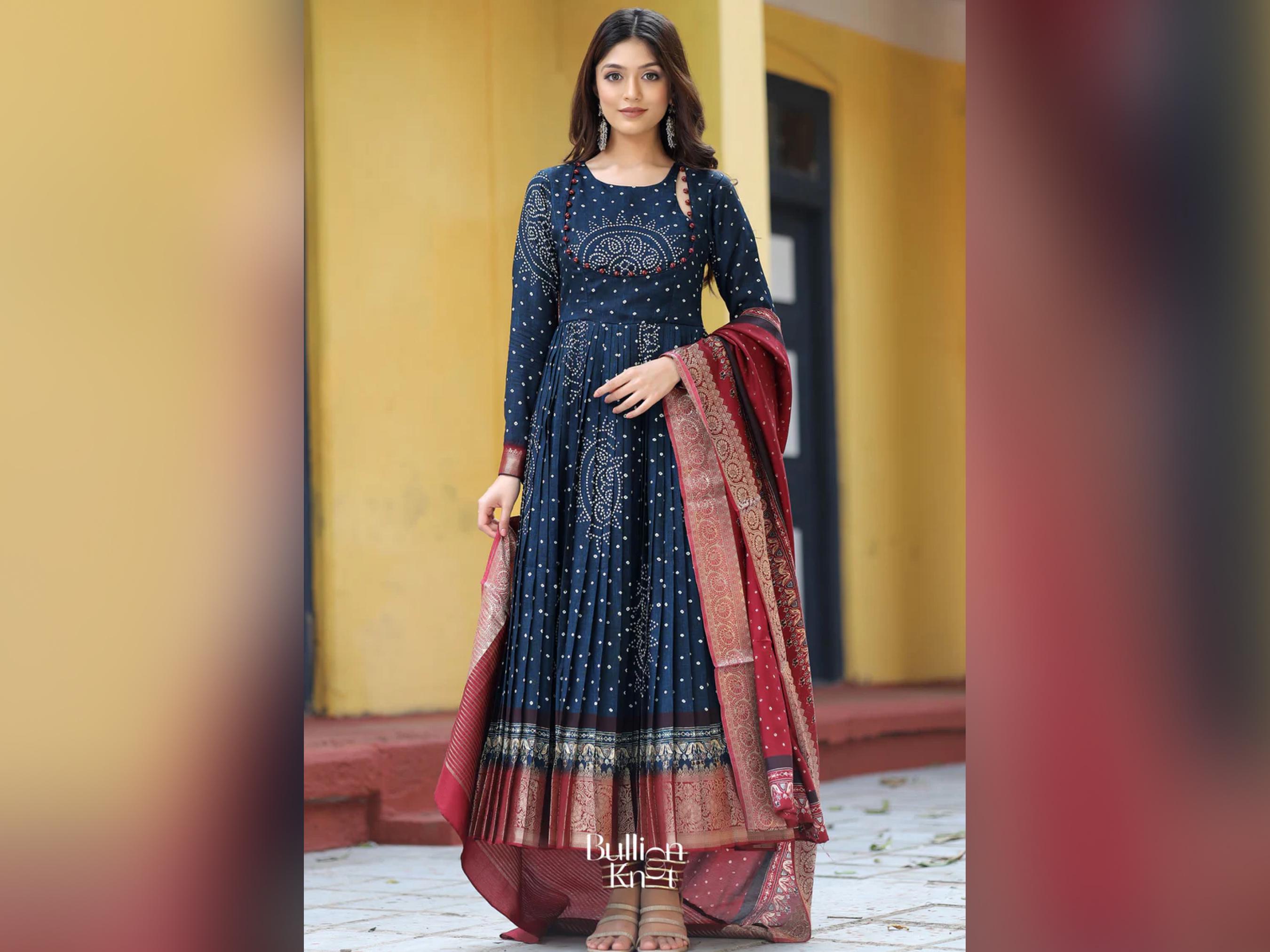 anetra blue dress Navy Blue Woven Cotton Anarkali Set – Dressline Fashion