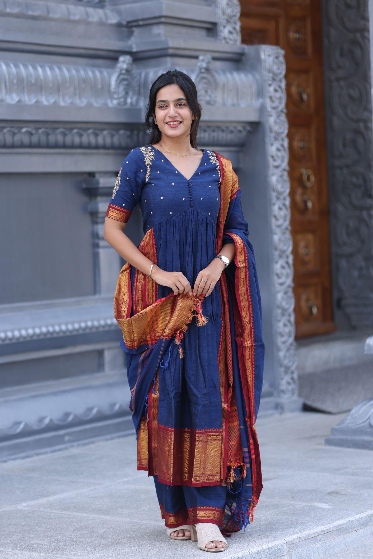 Basude Handloom Blue Suit Set – Authentic Handloom Indian Wear - Etsy