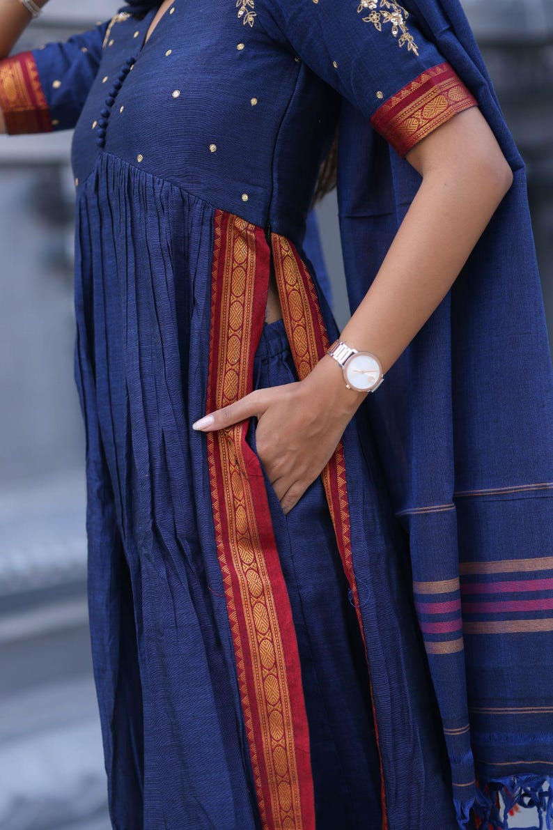 Basude Handloom Blue Suit Set – Authentic Handloom Indian Wear - Etsy