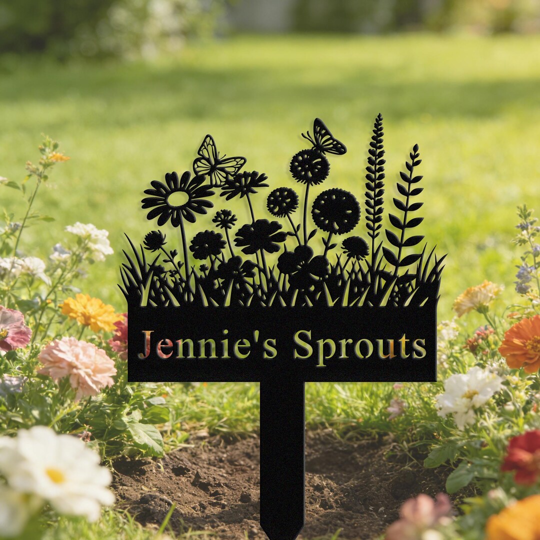 Personalized Garden Sign With Flower, Custom Flower Garden Stake ...