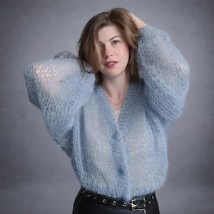 Light Blue Mohair Cardigan Sweater - Etsy