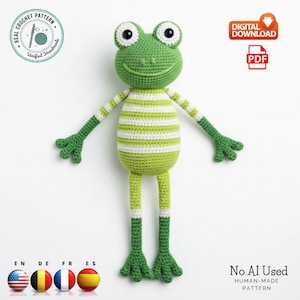 Amigurumi Frog Crochet Pattern PDF, Stuffed Toy Tutorial (Digital Download)