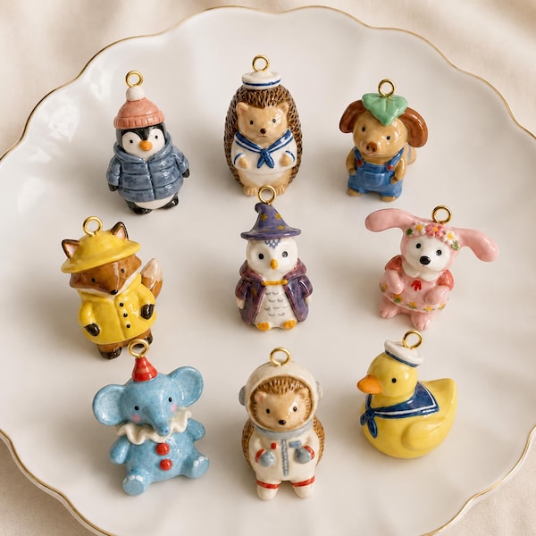 1Pc Animal Character Charm | Cute Hedgehog Penguin Fox Pendant | Enamel Animal Charm | Jewelry Making Supplies[RSPK260105RI]