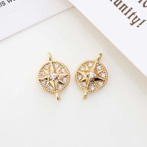 2 st 14K guldpläterade CZ kompassberlocker, dubbelögla Nordstjärnekontakthängen för smycken DIY [H-3699]