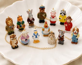 1 pieza de dije de animal lindo, dijes de esmalte de conejo, zorro, oso, gato, cerdo, perro, suministros de joyería DIY [MQPK255112RI]