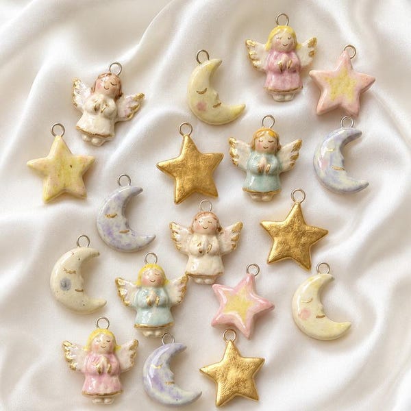 1-Pc Ceramic Celestial Charm | Angel Moon Star Pendant | Hand-Painted Fantasy Charm | Jewelry & DIY Accessories[MTPK260116KI]