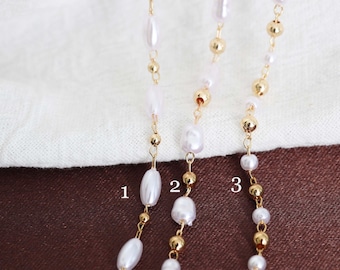 18K Gold Plated Pearl Beaded Chains, 3 Styles Mixed Pearl Set, Dainty Jewelry Making Supplies for DIY Necklace Bracelet [L150]