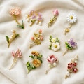 12 Birth Month Flower Brooch Set, Enamel Floral Pins, Carnation Daisy Rose Peony Lily Birth Flower Brooch Gift for Women [XCXZ262013O]