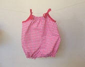 Pink and white gingham baby romper, bubble romper suit, size 1 sunsuit, size 12 months playsuit, girls one piece cotton summer kids clothing