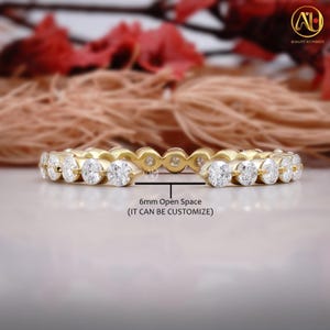 Open Wedding Band Colorless Moissanite Open Wedding Band Bubble Prong Set Ring Diamond Engagement Band Unique 14k Gold Ring Dainty Band Gift