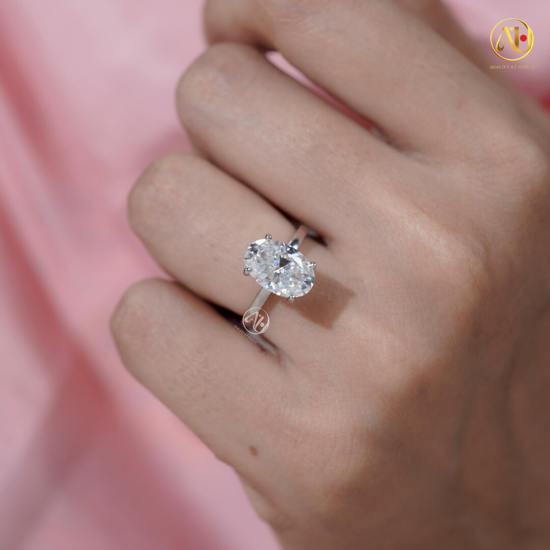 3 Ct Oval Moissanite Engagement Ring With Hidden Halo 14K Yellow Gold ...
