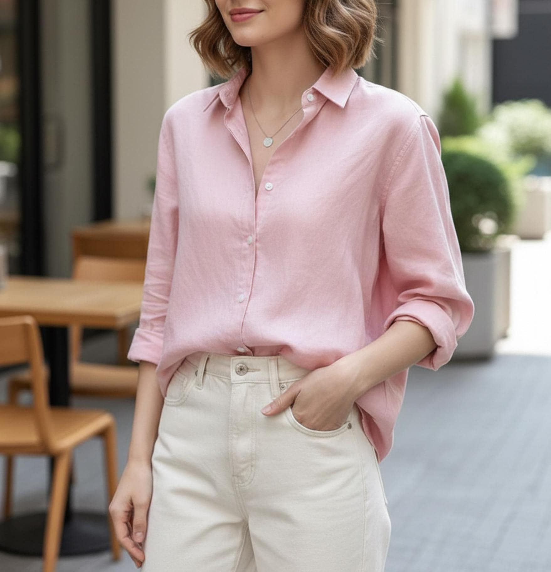 Tunique Longue Chemisier Femme 100% Lin Rose - Taille 2X (occasion, Très Bon état)