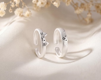 Passende Katzen und Hunde Paar Ringe, Süßes Versprechen Ring Set, Sein und Ihr Tier Schmuck, Bester Freund Ringe, Verstellbares Stapelring Geschenk