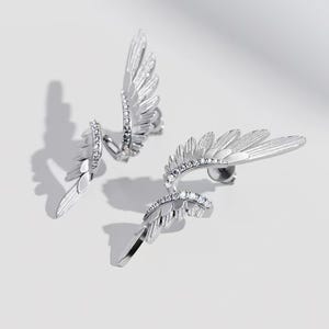 Ängelvingeörhängen, Silverfjäderhängande örhängen, Långa älvkärnhängande örhängen, Eleganta balsmycken, Mors dag-present till henne Style 2