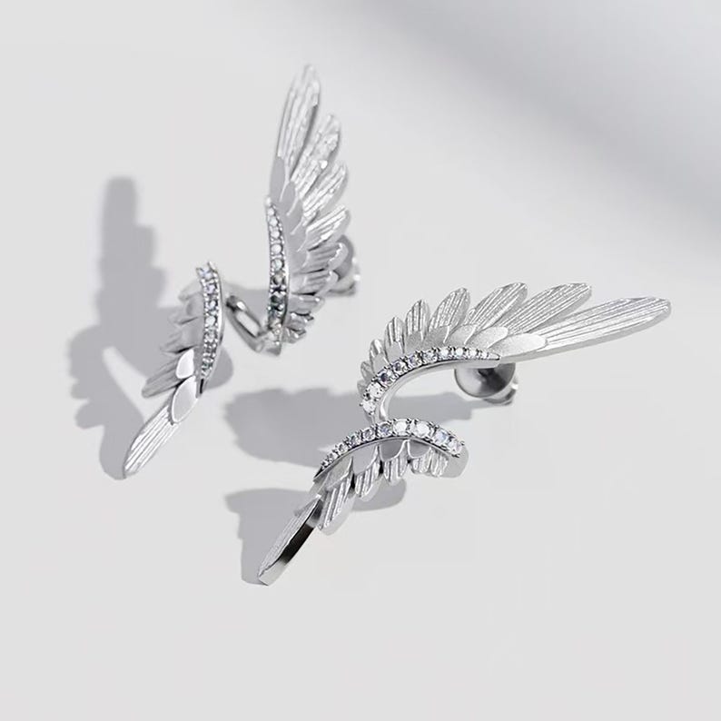 Ängelvingeörhängen, Silverfjäderhängande örhängen, Långa älvkärnhängande örhängen, Eleganta balsmycken, Mors dag-present till henne Style 2