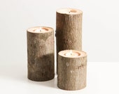 Tree Branch Candle Holders Set of 3 Heights- Rustic Wood Candle Holders, Tree Bark, Wooden Candle Holders