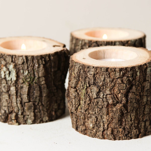 Tree Branch Candle Holders Set of 3 Short- Rustic Wood Candle Holders, Wooden Candle Holders, Woodland Wedding