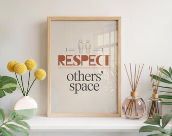 Respect Others Space Minimalist Modern Library Sign Print, Clean Typography Wall Art Decor, Office Study Room Quiet Zone Poster Gift