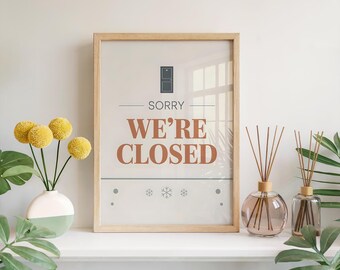 Sorry We're Closed Sign Print, Scandinavian Nordic Wall Art, Minimalist Business Decor, Shop Store Signage, Modern Clean Style Poster