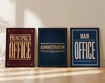 Principal Office Sign Set of 3, Main Office Administration Print, Bold Typography School Decor, Office Door Wall Art, Front Desk Poster