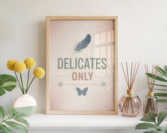 Delicates Only Scandinavian Nordic Laundry Room Sign Print, Clean Minimalist Typography Wall Art Decor, Utility Room Poster Gift