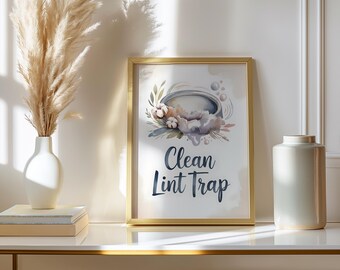 Clean Lint Trap Sign Print, Watercolor Laundry Room Decor, Laundromat Wall Art Poster, Utility Room Typography Printable Art Gift