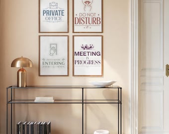 Private Office Do Not Disturb Knock Before Entering Meeting in Progress Signs Set of 4 Soft Pastel Printable Wall Art Door Decor